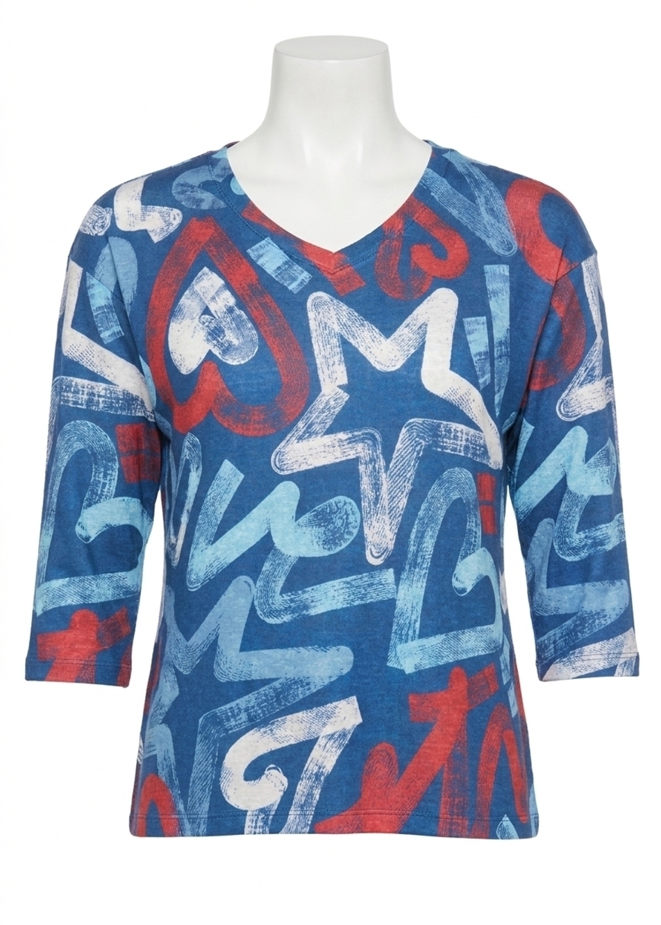 NEW FDJ abstract three quarter sleeve top in pop